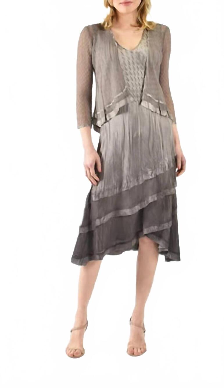 NEW KOMAROV charmeuse 2-piece set dress in oyster